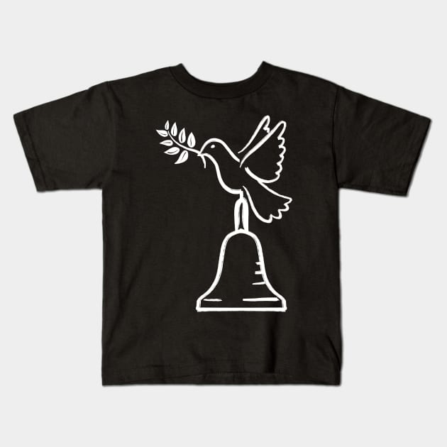 Peace Dove And Handbell white variant Kids T-Shirt by SubtleSplit